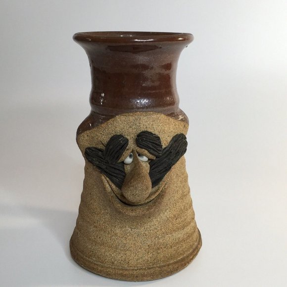 Mug Man Smiling Art Studio Pottery 3-D Face Glazed Stoneware Cup Mustache Nose - Picture 4 of 12